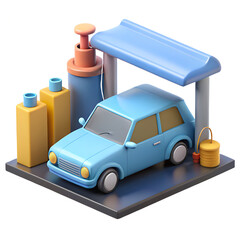 Blue toy car and truck vehicle illustration isolated on white