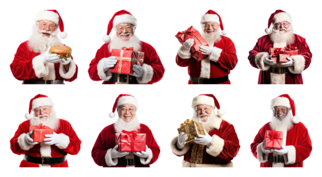PNG Jolly Santa Claus holding gifts, element set on transparent background