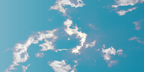 A sunny daylight sky with a puffy white cloud pattern, live streams light canvas, natural, fresh weather, love bright winter natural background 