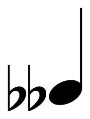 Black double flat note icon, vector design of musical note with double flat symbol for lower pitch adjustment, PNG with transparent background
