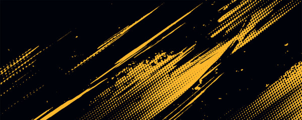 Halftone yellow dots pattern and black gradient grunge texture background. Dotted line comic sport style vector illustration. © ADAM