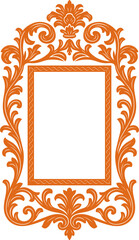 Elegant Ornate Orange Frame with Baroque Scrollwork, trendy style frame, modern style page frame border, ceramic, tiles illustration.