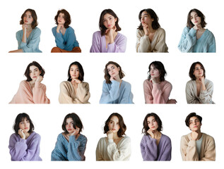 PNG Diverse cozy sweater portraits, element set on transparent background