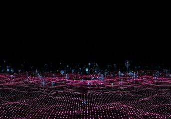 Abstract digital landscape representing data flow and interconnected systems in a simulated environment, embodying conceptual technology and future interfaces ,abstract ,online ,communication