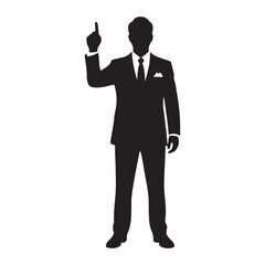 Obraz premium Monochromatic Vector Silhouette of Professional Man Pointing Finger Upward