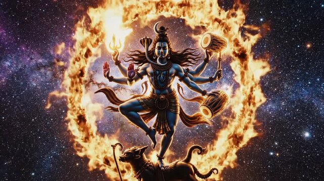 Lord Shiva Nataraja cosmic dance. Hindu deity destroying ignorance, spiritual journey. Ancient India mythology footage.