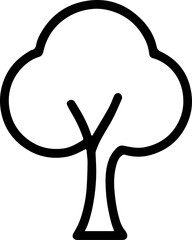 Simple outline drawing of a deciduous tree with a rounded canopy and a thick trunk