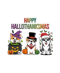 Happy Hallothanksmas Festive Dogs PNG