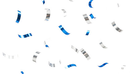 Blue and Silver Confetti Falling on White Background