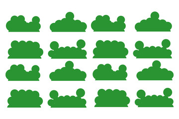 Green Bush Silhouette Vector Set – Cartoon Plant Shapes Collection for Landscape and Nature Design Projects