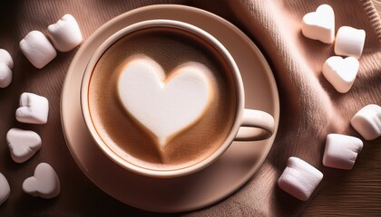 cozy cup of coffee with heart shaped marshmallow froth warm inviting drink