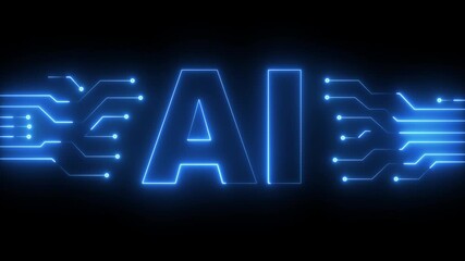 glowing Neon AI text icon animation digital artificial intelligence letter symbol. neon technology pattern with ai text icon ,symbolizing artificial intelligence AI. 4k motion video. - Powered by Adobe