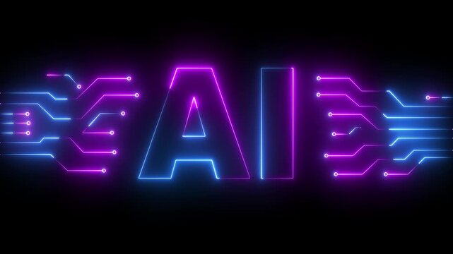 glowing Neon AI text icon animation digital artificial intelligence letter symbol. neon technology pattern with ai text icon ,symbolizing artificial intelligence AI. 4k motion video.
