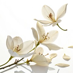 Elegant white flowers with translucent petals, isolated on white background