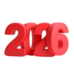 3D rendered, red numbers "2026" on a transparent background, perspective view