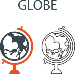 Globe Line art icons. Containing hiking, camping, snorkeling, climbing, and travel. Outdoor activity concept. Solid icon collection.