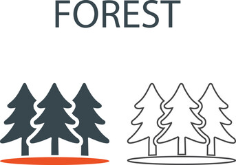 Obraz premium Forest Line art icons. Containing hiking, camping, snorkeling, climbing, and travel. Outdoor activity concept. Solid icon collection.