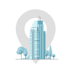 Obraz premium Modern City Building Inside a Location Pin Icon for Business Address or Real Estate