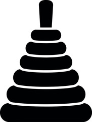 Simple black silhouette of a classic wooden stacking ring toy on a white background