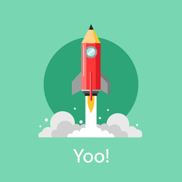 Pencil Rocket Launching with Smoke and "Yoo!" for Creative Startup or Idea Boost