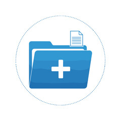 Blue Folder with Plus Sign and Document Icon, Representing Adding New Files or Creating a New Folder.