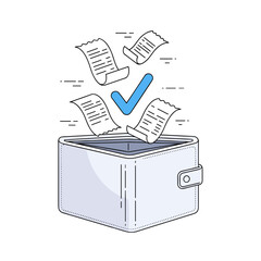 Modern Wallet Illustration with Documents and Checkmark, Representing Financial Approval and Organization.