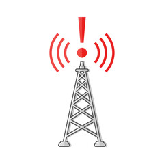 Communication Tower with Exclamation Mark Icon, Network Error or Warning Symbol