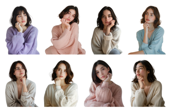 PNG Cozy sweaters enhance thoughtful moments, element set on transparent background - Powered by Adobe