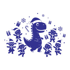 Obraz premium Cute Christmas Dino with Kids Clipart