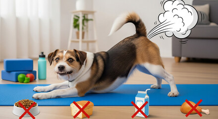 Funny dog ​​farts in a yoga pose, the animal suffers from various food allergies and intolerances, which leads to excess gas. Veterinary problem