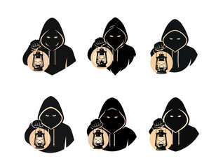 Minimalist Hooded Silhouette with Lantern Logo &ndash; Appalachian Gothic Vector