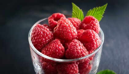 close up of fresh raspberries in a glass against a dark background sweet antioxidant