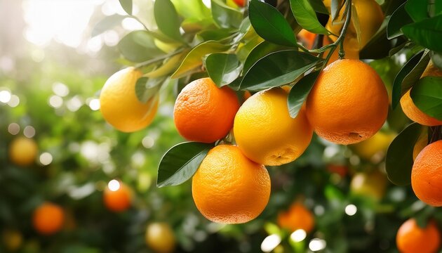 mature citrus fruits hanging from branches