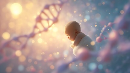 Conceptual Image of a Newborn Baby Surrounded by Flowers and Nature
