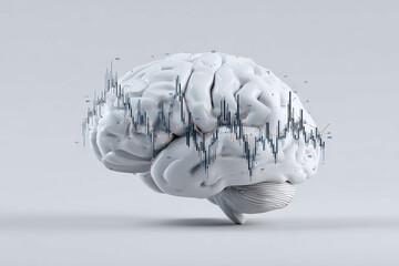 Digital brain model with stock market graph overlay representing financial analytics and cognitive processes
