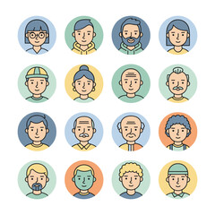 Fototapeta premium Diverse cartoon people avatars representing human generations and demographics