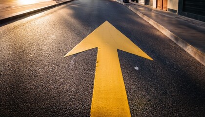 street featuring a yellow directional arrow marking