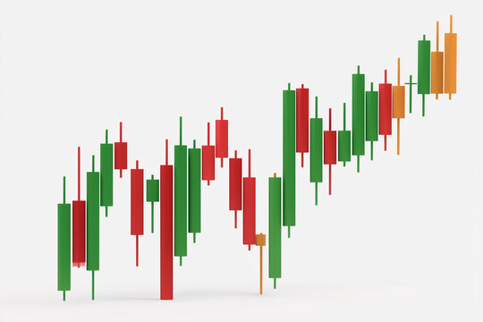 Market trend chart showcasing upward movement with varied candle colors indicating price fluctuations over time