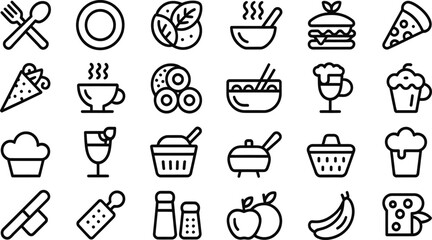 24 Unique Editable Vector Icons for Eating, Food, and Culinary Design – Minimalist & Contemporary Style