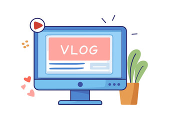 Computer screen displaying online vlog content creation