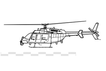 Fire-X. Northrop Grumman MQ-8C Fire Scout. Vector drawing of multirole unmanned helicopter. Side view. Image for illustration and infographics.