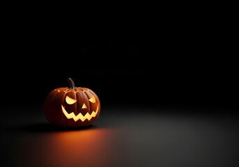 Halloween jack-o'-lantern with glowing carved face on dark background