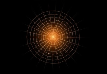 Halloween glowing spiderweb design with radial grid on black background