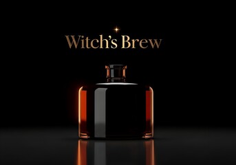 Halloween witch’s brew bottle with glowing magical dark potion concept