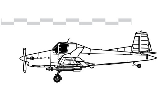 LET Z-137T Agro Turbo Drone Interceptor. Ukrainian Air Force Anti Drone aircraft. Side view. Image for illustration and infographics.