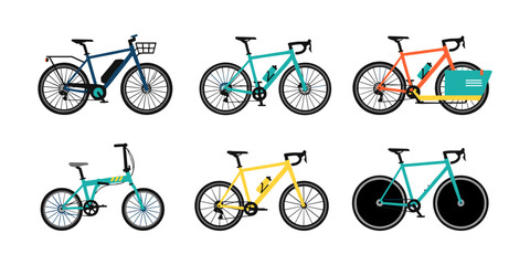 Naklejka premium Different bicycle types vector collection illustrating cycling transport