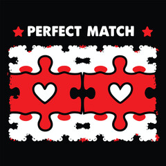 Perfect Match T-shirt Design Featuring Heart Puzzle Pieces for Couples