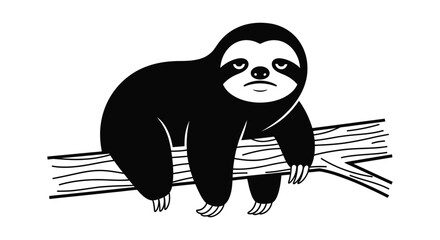 Obraz premium A stylized black sloth hangs languidly from a branch, looking uninspired.