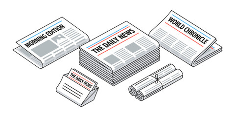 Newspapers and news publications isometric vector illustration