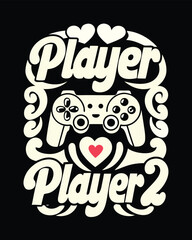 Couple T-shirt Design Featuring Video Game Controllers and Player One and Two Wording